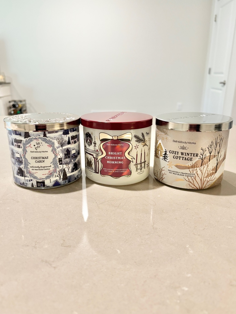 Bath and Body Works 3 Wick Candles Christmas Cabin Bright Christmas Cozy Winter